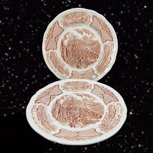 Alfred Meakin Fairwinds Ceramic Plates Brown set 2 Fair Winds Chinese Export 7”W